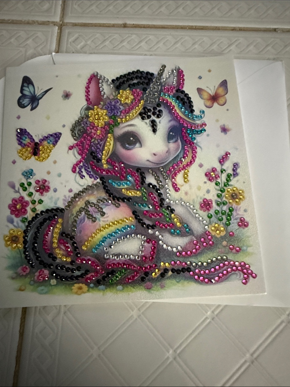 Whimsical Colorful Unicorn Wall Art with Rhinestone Accents